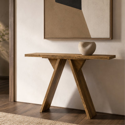 Console, table d'entrée étroite de 43,4 pouces de long avec base en forme de V, console de canapé rustique pour le couloir, le salon, le canapé derrière