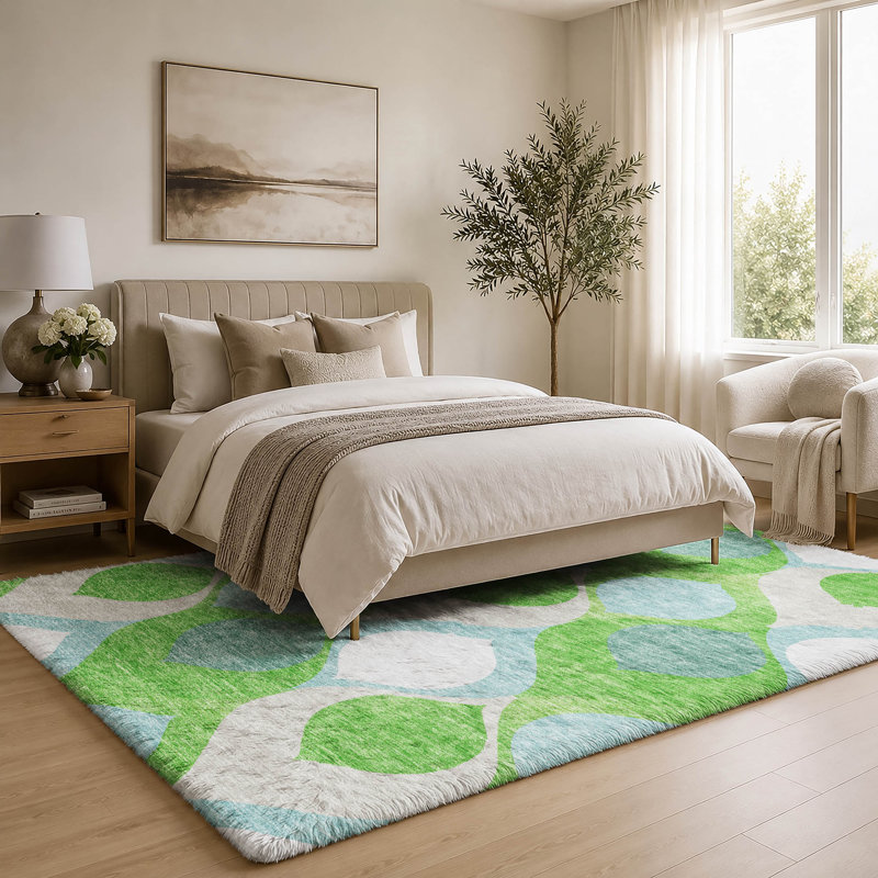 Tapis Dream Shag ADS749 de style moderne du milieu du siècle, lavable à la machine de qualité supérieure, Lime, 9' x 12'