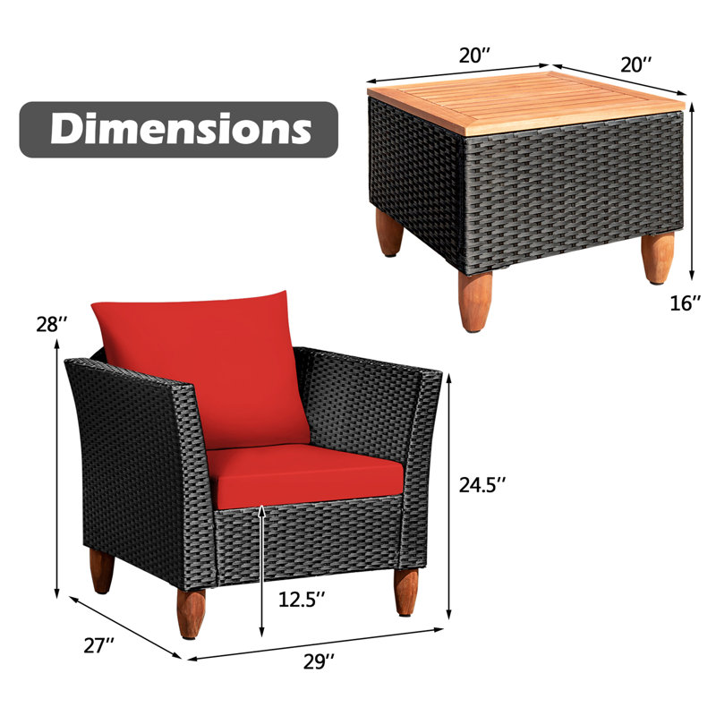 Hilbert Wicker 2 - Person Patio Conversation Set with Cushions, Red