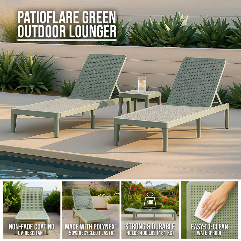 Chaise longue d'extérieur Patioflare, vert, Vert