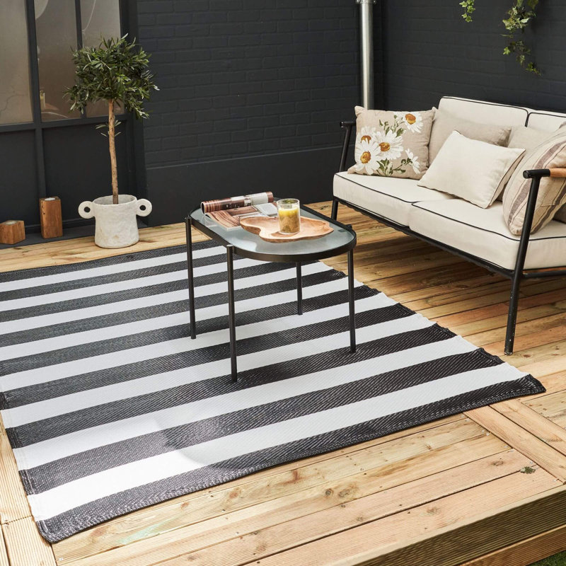 Rainbow Collection Outdoor Rug Modern Design in Black, Rectangle 120 x 160 cm