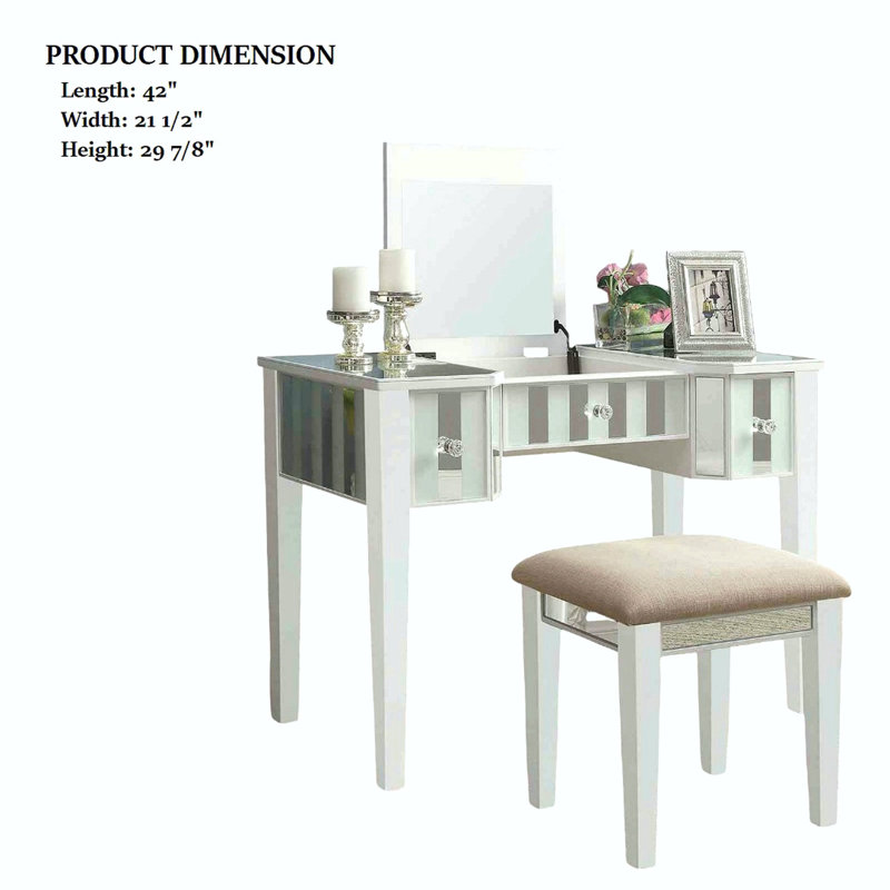 Transitional Style  1Pc Vanity W/ Stool Set Core Design Storage Drawers Central Mirror Padded Stool Bedroom Furniture, White