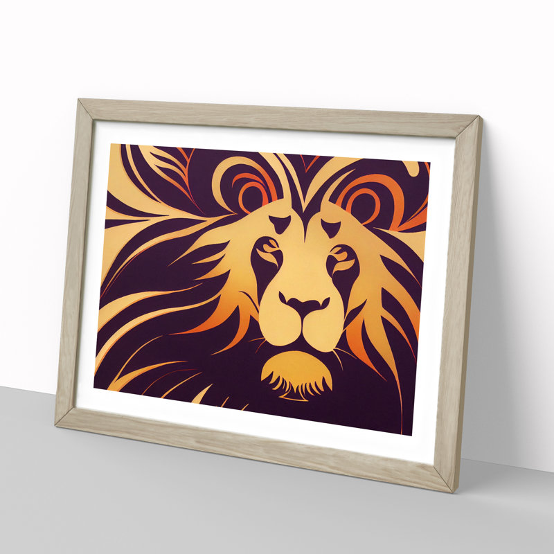 Art Deco Lion Vol.1 - Single Picture Frame Print, 34cm H x 46cm W, Beige