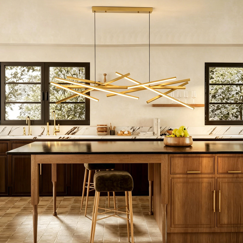 Luminaire suspendu pour îlot de cuisine Burcker, Doré