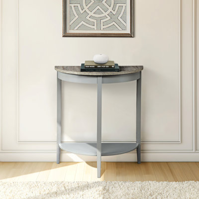 Console Table - Gray And Oak, With Storage Half-moon In Natural Oak & Modern Functional