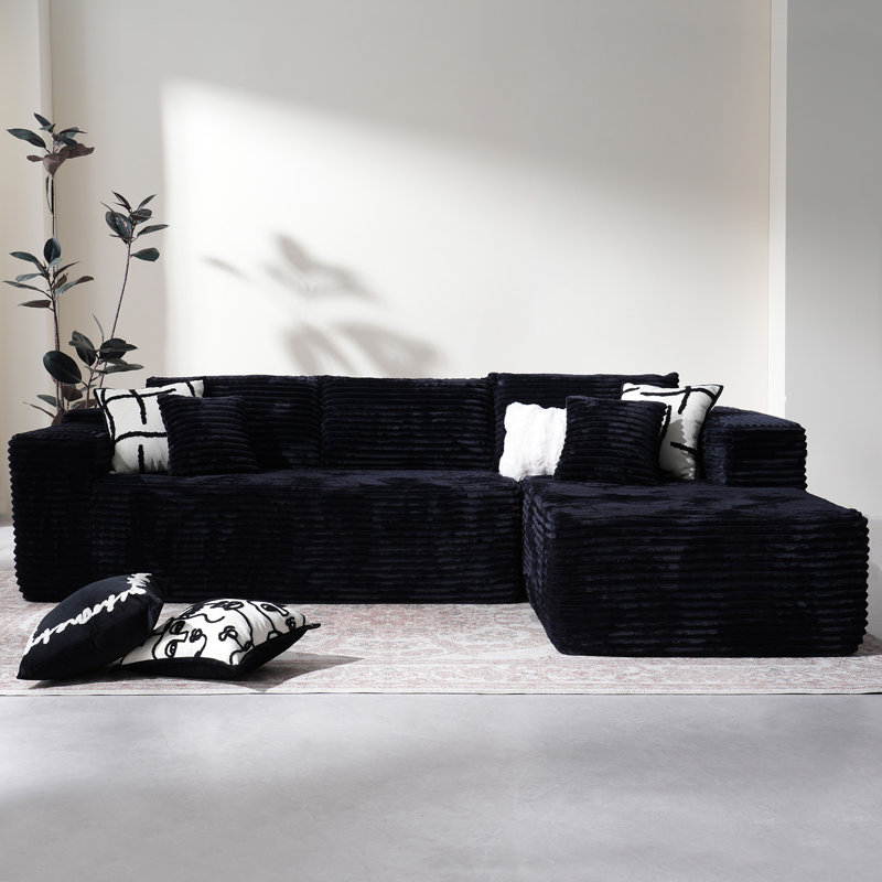 Canapé en velours côtelé sans compression, Velours côtelé noir, Orienté à droite