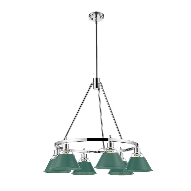 Lustre 6 lumières Orwell en chrome avec pin vert, Chrome