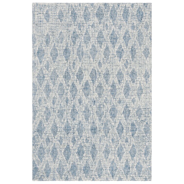 Blue & White Hand Tufted Geometric Patterned Wool Area Rug – The