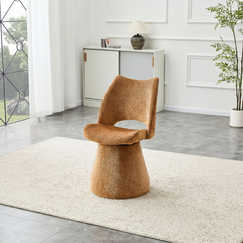 Chaise d'appoint pivotante brune, dossier rembourré à dossier creux avec base en métal pour chambre et meuble-lavabo