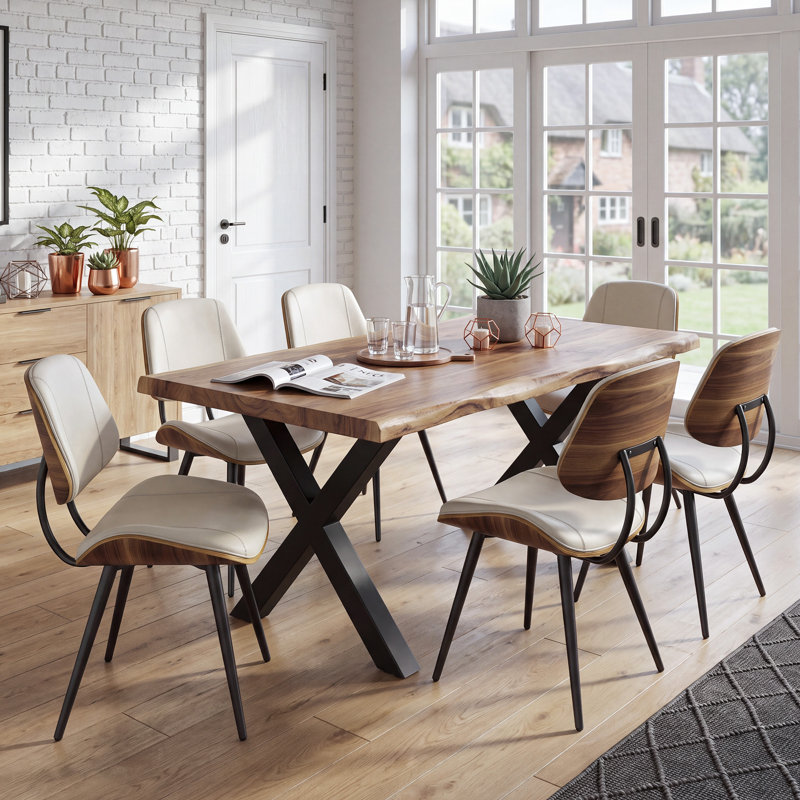 Chaise de salle à manger rembourrée moderne en similicuir l 20,5 po avec dossier courbé en bois, Beige