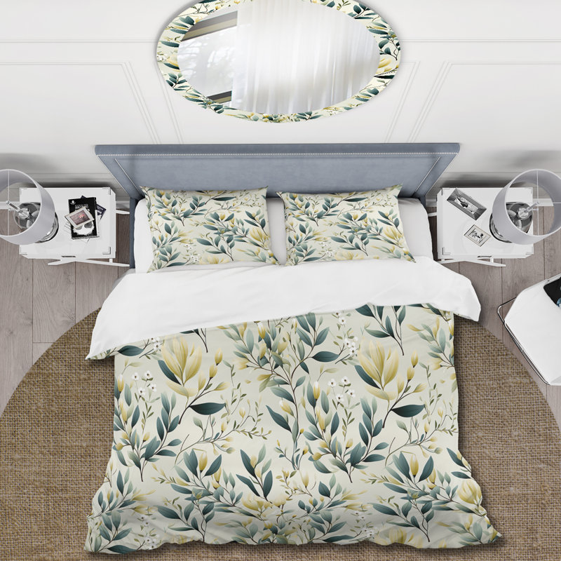 Literie en V à feuilles tranquilles, Housse de couette pour grand lit et 2 taies décor