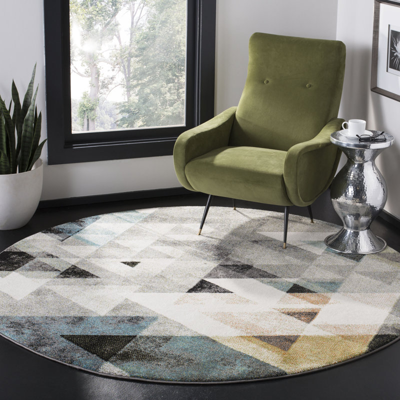 Asumi Wimbled Gray/Blue Area Rug, Round 4'