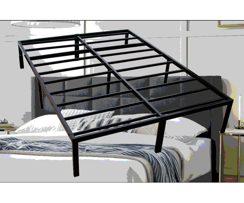Modern California King Steel Black Platform Foundation - No Box Spring Needed, Strong Support up to 2000 Pounds, Black