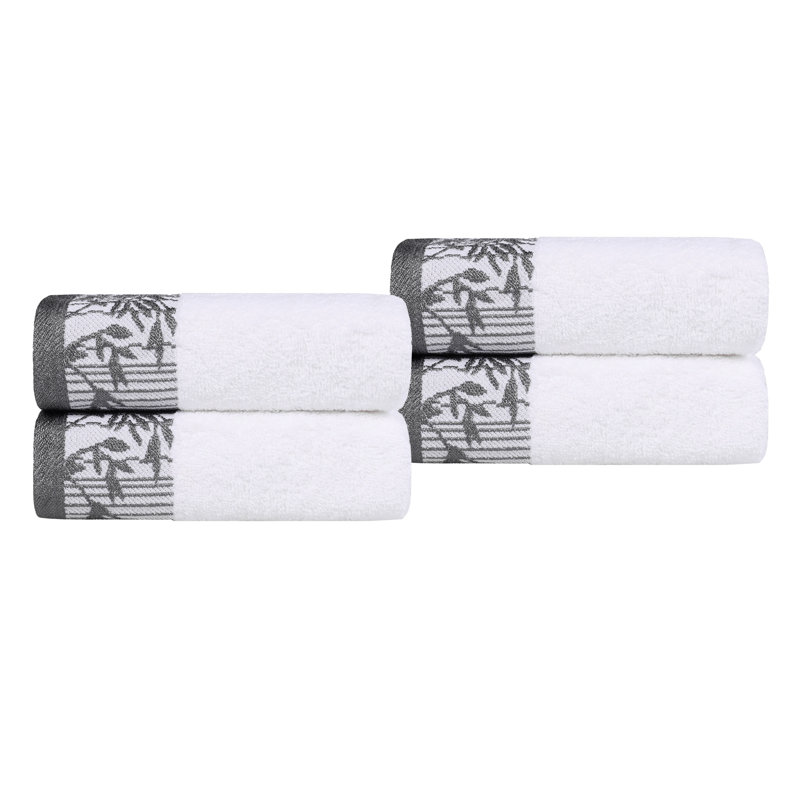 Ensemble de serviettes de bain en coton de poids moyen à bordure florale en jacquard pour la salle de bain Carinna