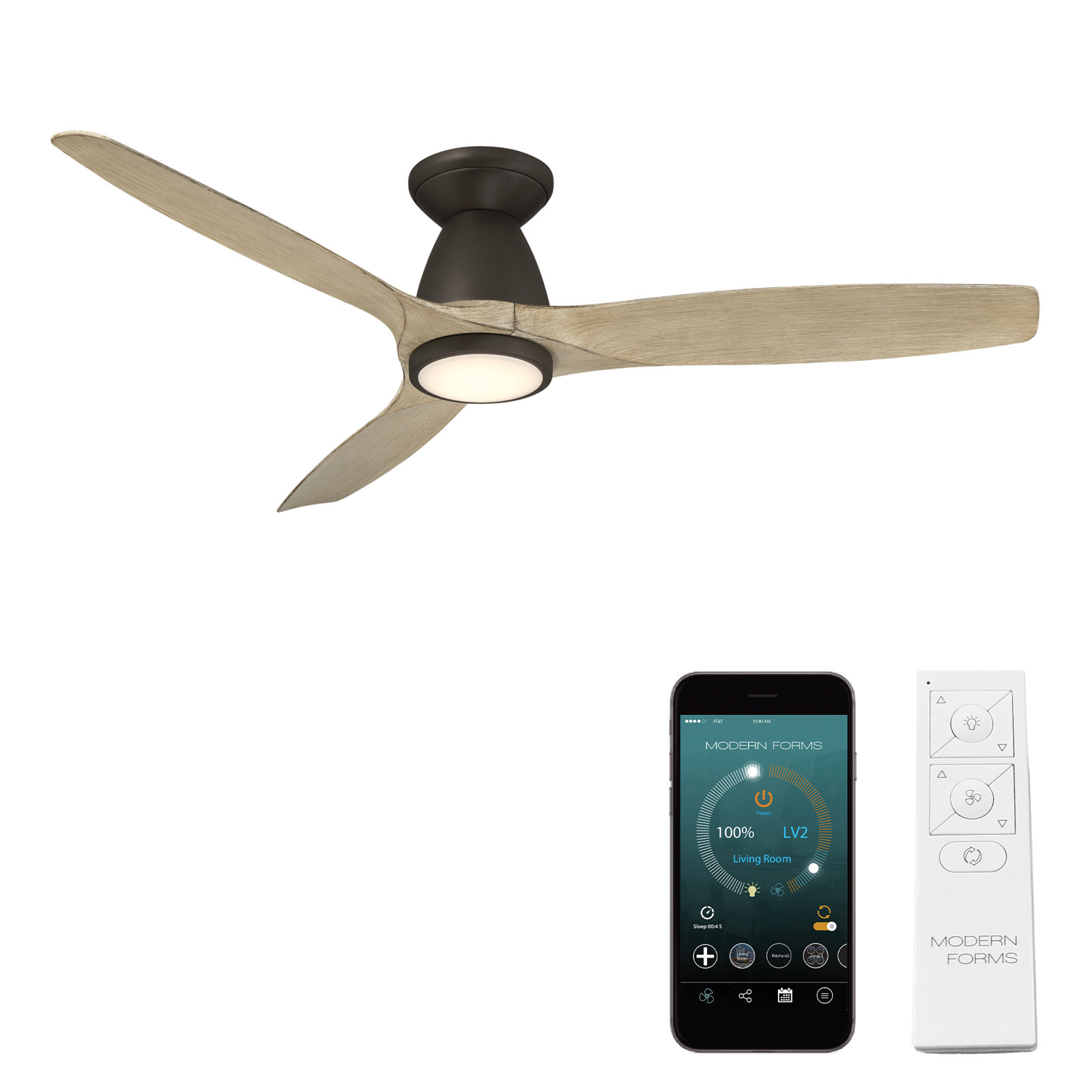 Skylark 54" Smart Ceiling Fan with LED Light Kit, Bronze, White Oak