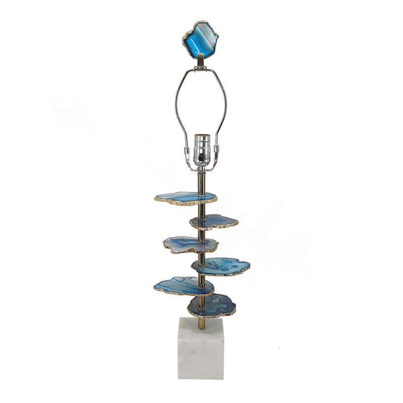 15X29.5" Blue And White Agate Slice Table Lamp With Marble Base