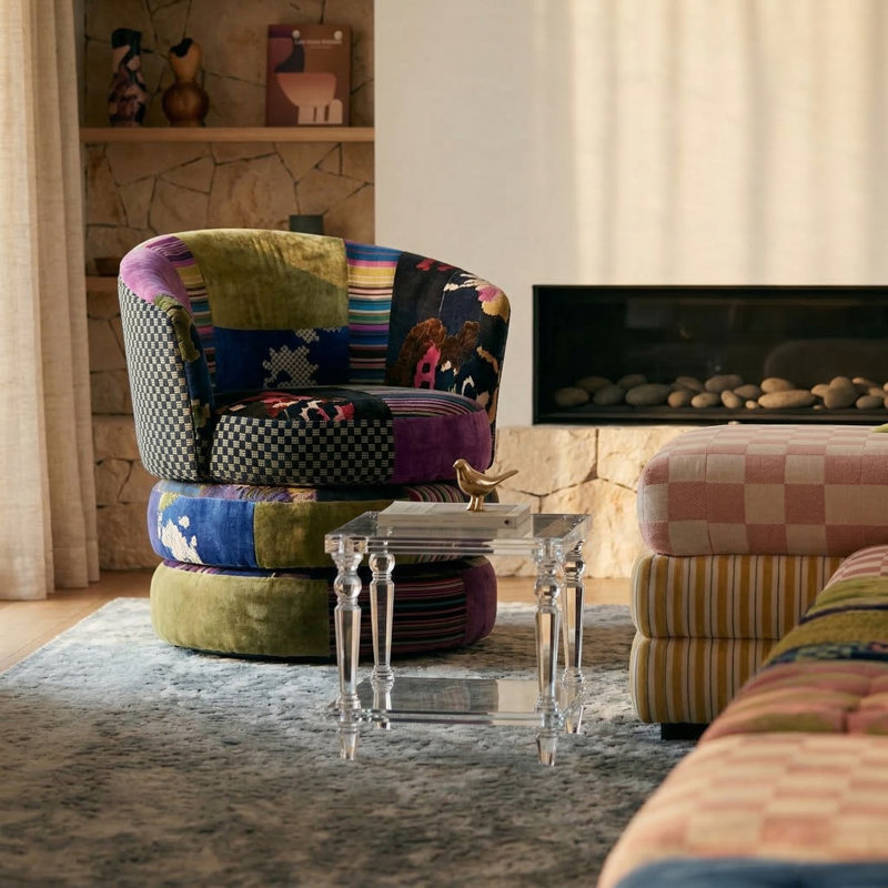 Velvet Swivel Barrel Chair, Purple