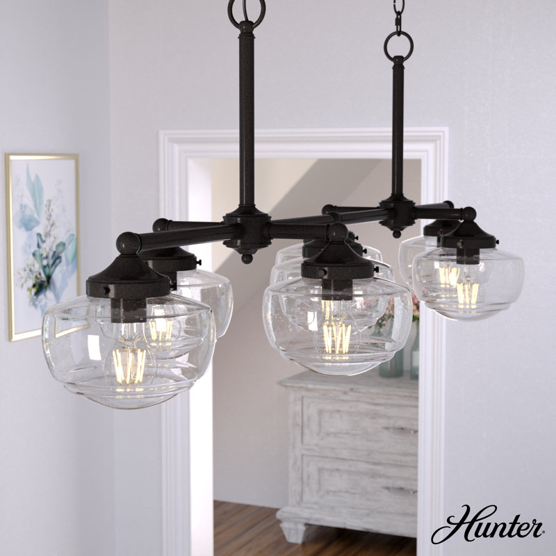 Noble Bronze 52" Linear Chandelier with Clear Seeded Glass Shades