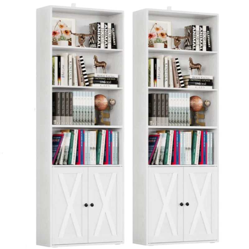 Ensemble de 2 bibliothèques à 6 niveaux avec portes, Blanc industriel