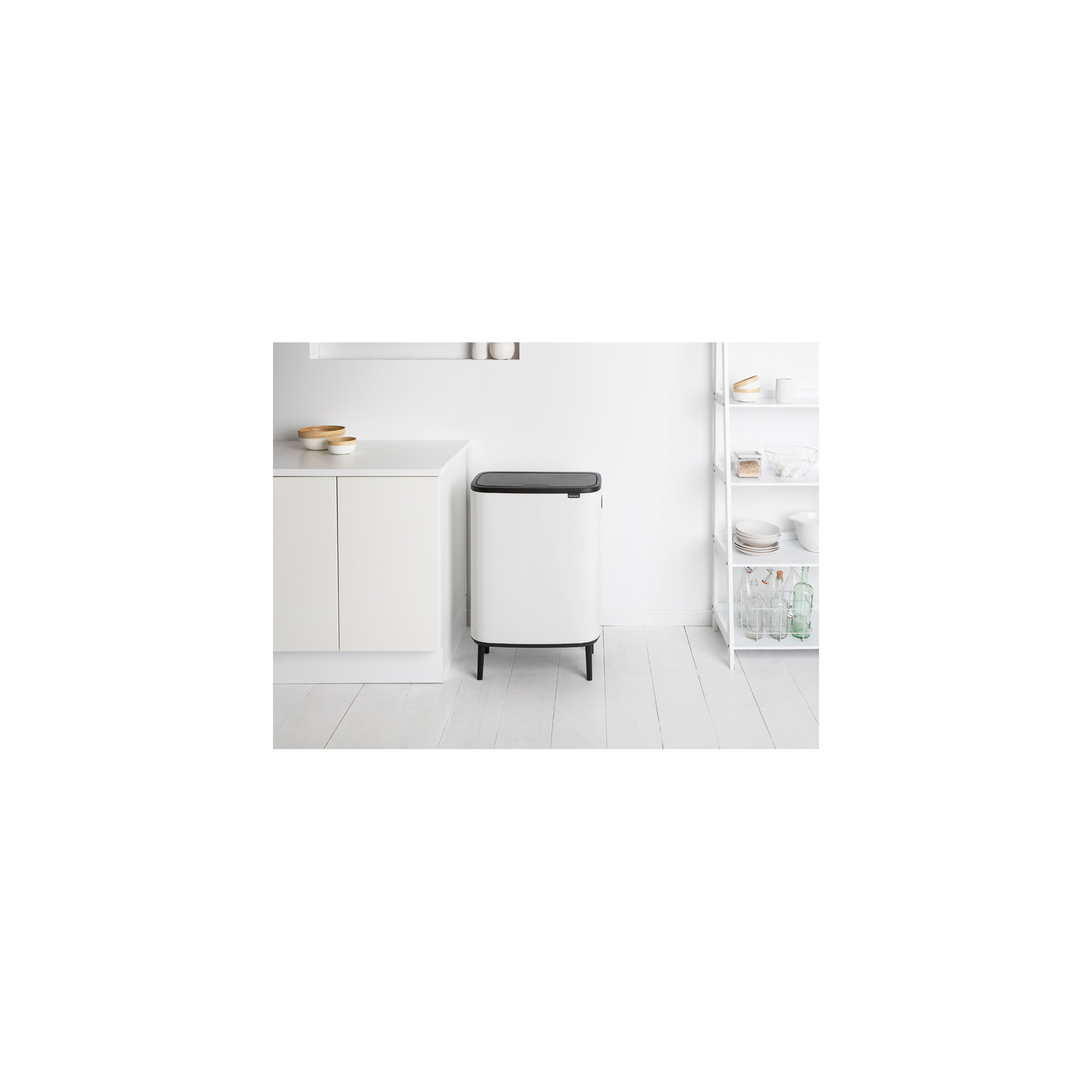 Brabantia Bo Hi Touch Top Trash Can, 16 Gallon, White