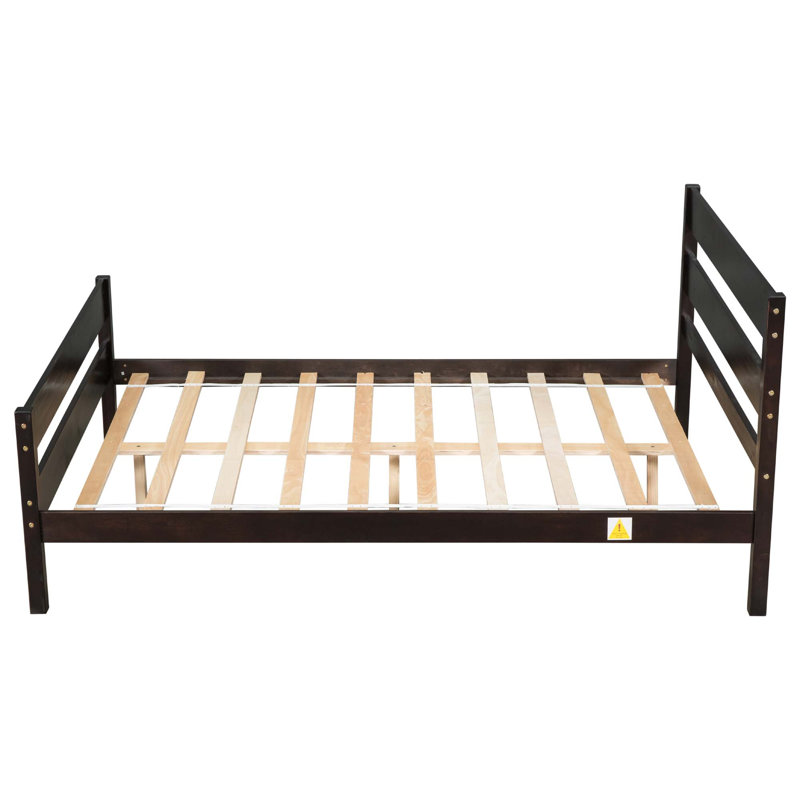 Très grand lit avec tête et pied de lit hauts, lit en bois de pin avec cadre de lit renforcé, Brun