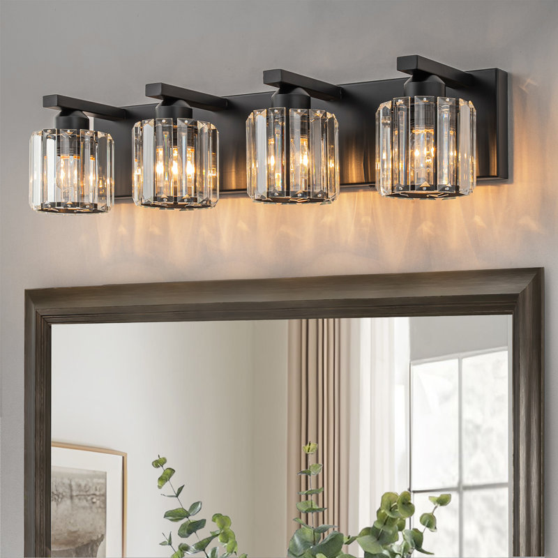Éclairage de salle de bain à intensité variable 4 lumières, 4, Noir mat