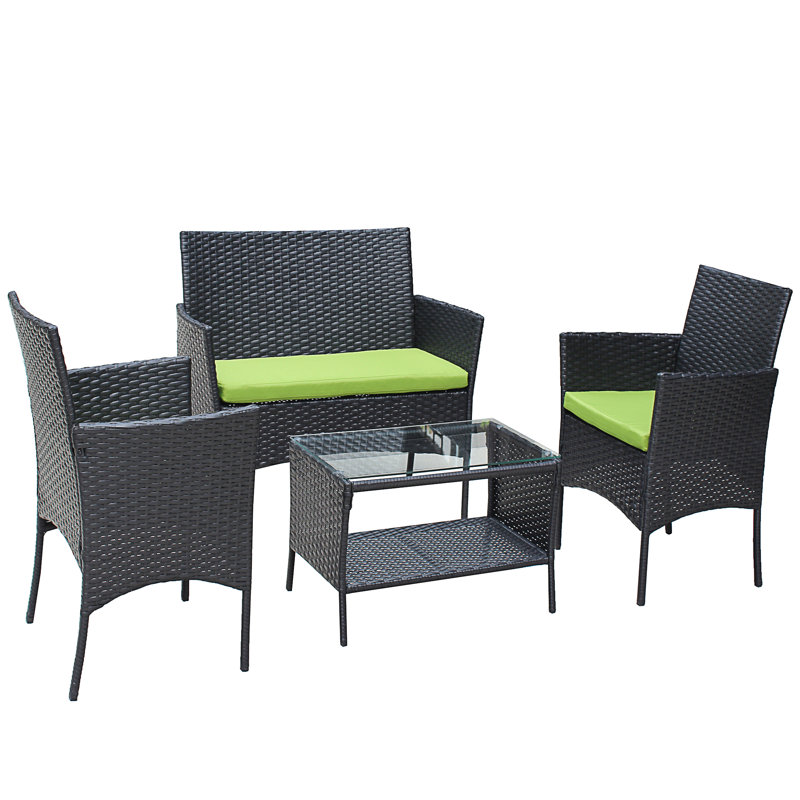 4 PC Patio Furniture Set Outdoor Patio Cushioned Seat Sofa, Green