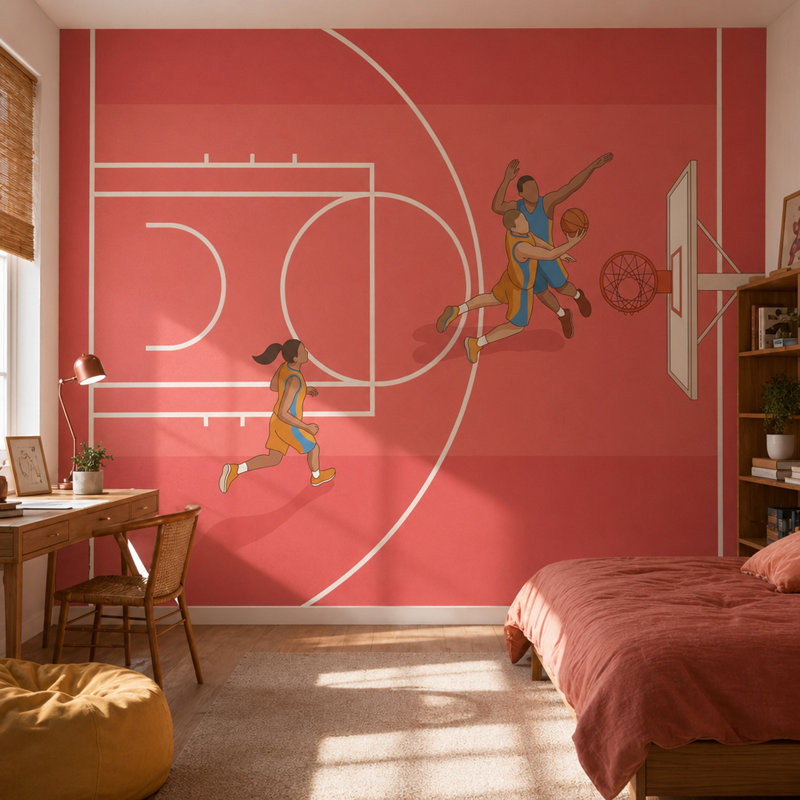 Décoration murale amovible Basketball, 160 po x 108 po, Non tissé