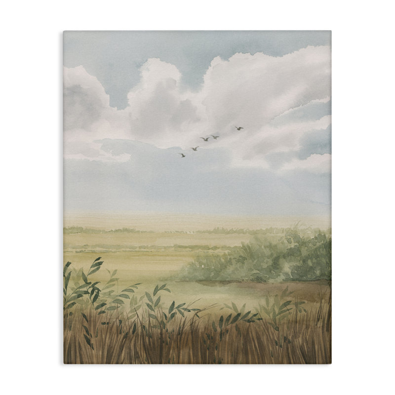 Oiseaux qui volent au-dessus de campagne, art mural par Grace Popp, H 20 po x l 16 po