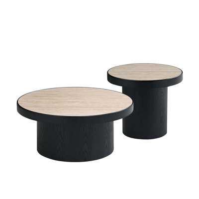 Versatile Set of 2 Round Coffee Tables with Sintered Stone Tabletops