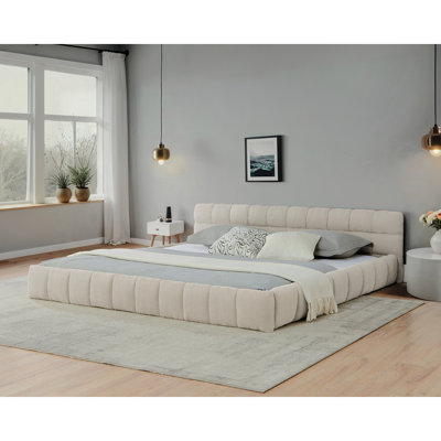 Structure de lit tapissier très grand californien avec tissu épais, lit plateforme très grand californien en chenille avec tête de lit et structure solide. Aucun sommier tapissier requis - bleu vert - (90,5 po x 80,5 po x 31 po)