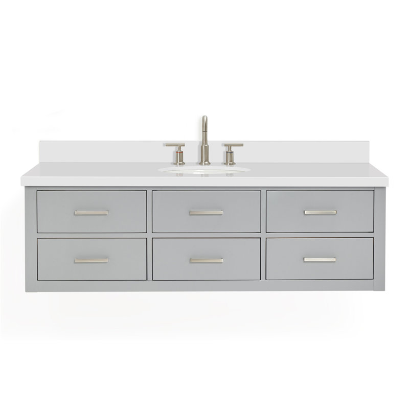 Macmullin 61'' Single Bathroom Vanity with White Quartz Top, Grey, Brushed Nickel