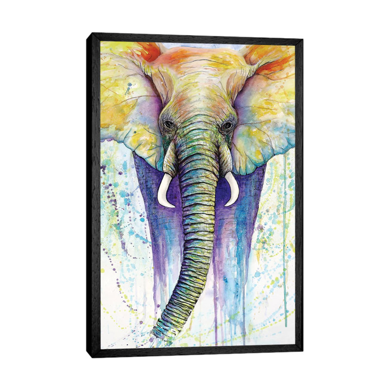 Elephant Colors by Michelle Faber - Painting on Canvas, 101.6 cm H x 66.04 cm W, Black Floater Framed