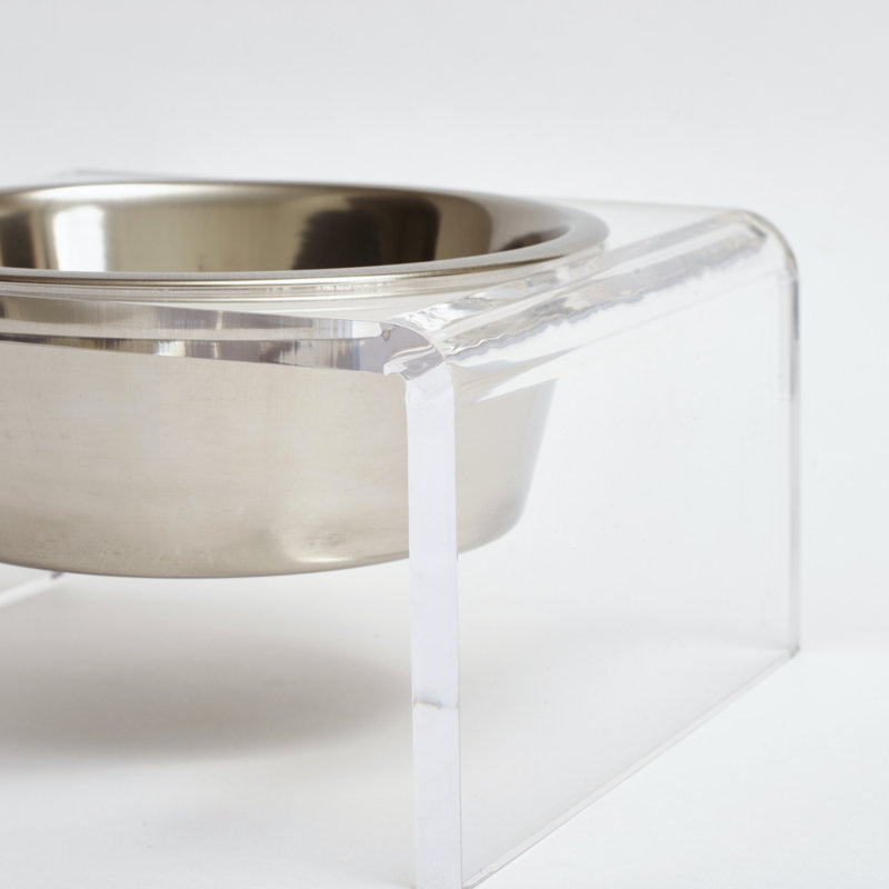 Single Bowl Elevated Feeder with Bowl, Clear, Silver