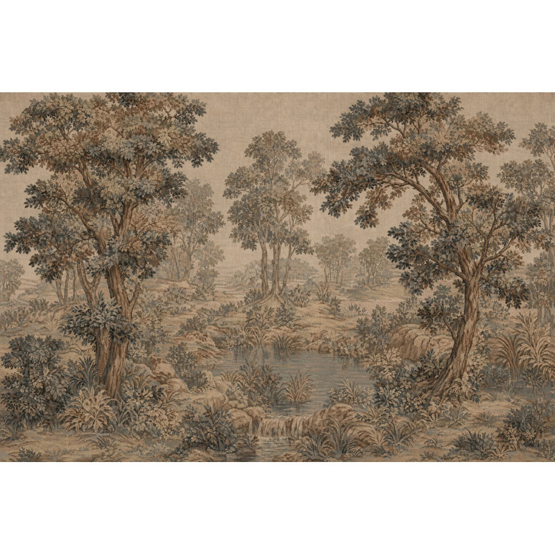 Papier peint paysage pastel Woodland Illustration murale, 140"x108", Peel and Stick