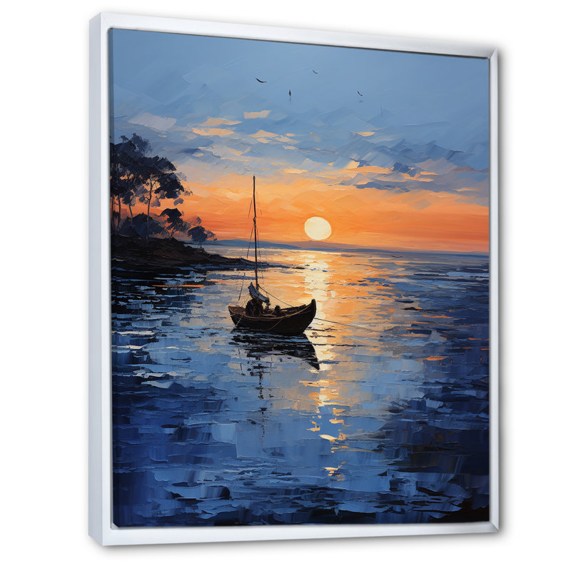 Coucher de soleil bleu au coucher de soleil II - art mural coucher de soleil côtier, Cadre flottant blanc, H 20 po x l 12 po