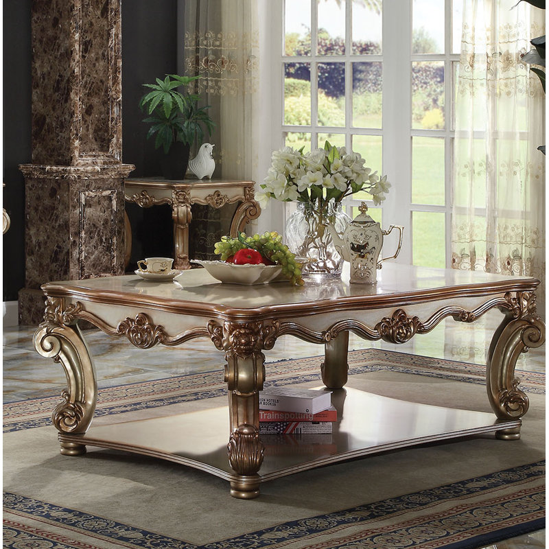 Vendoma Solid Wood Coffee Table, Gold Patina