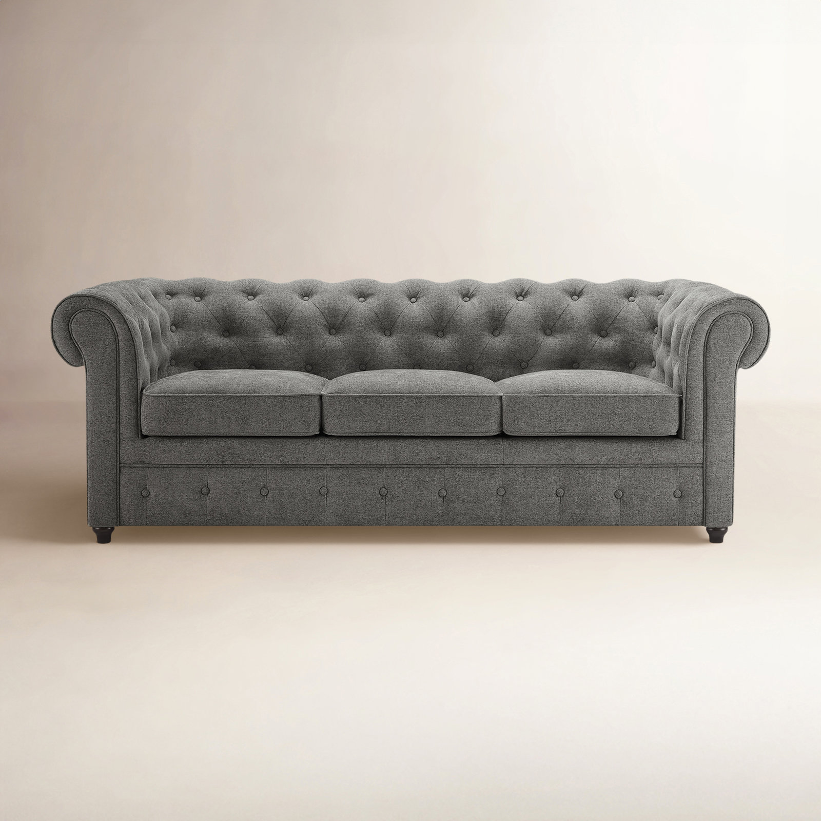Caigan 79.13'' Chesterfield Tufted Sofa, Milo Fossil Performance Chenille