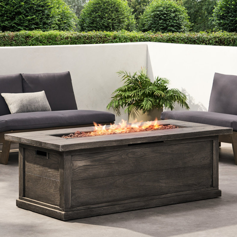 56" Rectangular Concrete Fire Pit, 50,000 Propane, Grey Wood Pattern - Add Warmth To Your Garden Style Propane , Charm Backyard