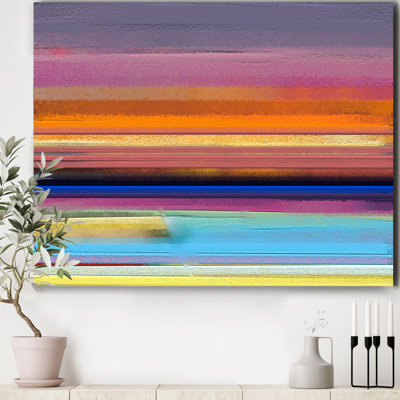 Minimal Strokes Composition en jaune mauve et orange - reproduction d'art sur toile