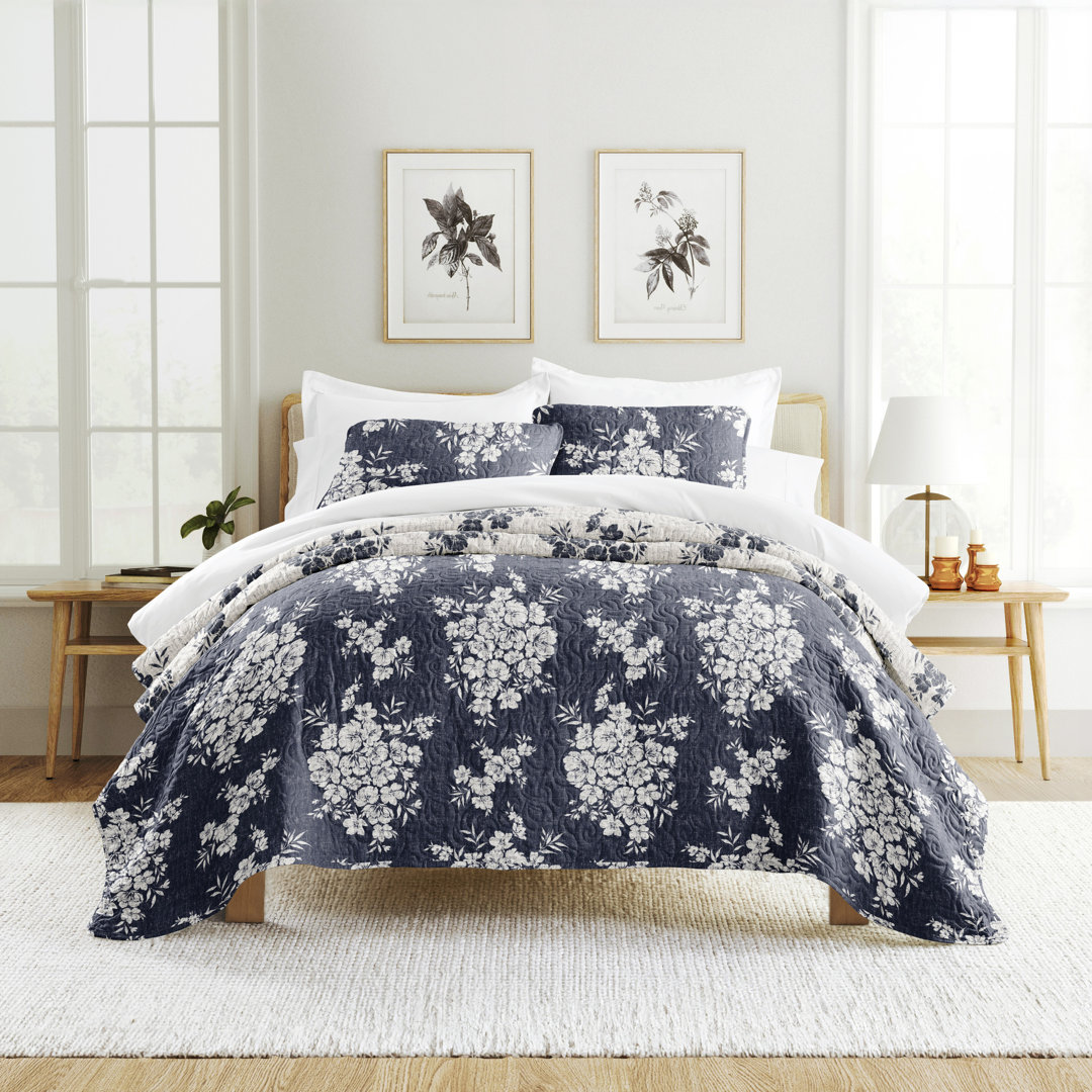 Quilt Set- Lightweight - All Season Quilted Coverlet - Distressed Bouquet Becky Cameron 