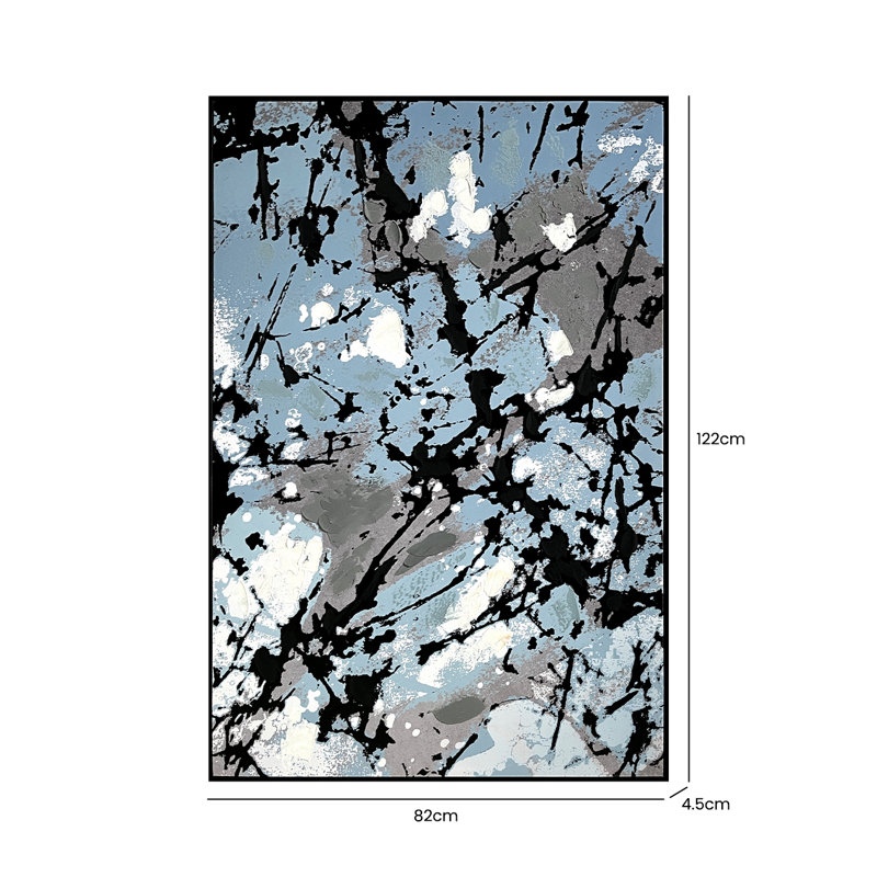 Blue & Black Abstract Wall Art for Bedroom & Living Room, Splash Canvas Painting