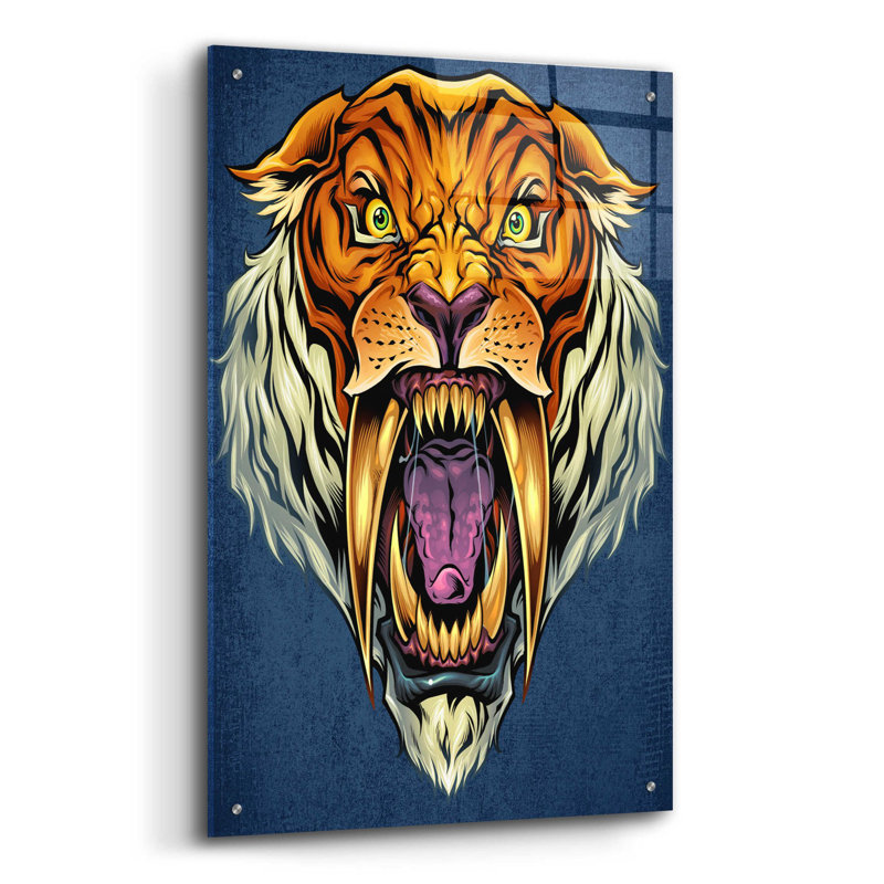 «Sabertooth Tiger Mascot On» par Flyland Designs Print, H 36 po x l 24 po x P 0,2 po