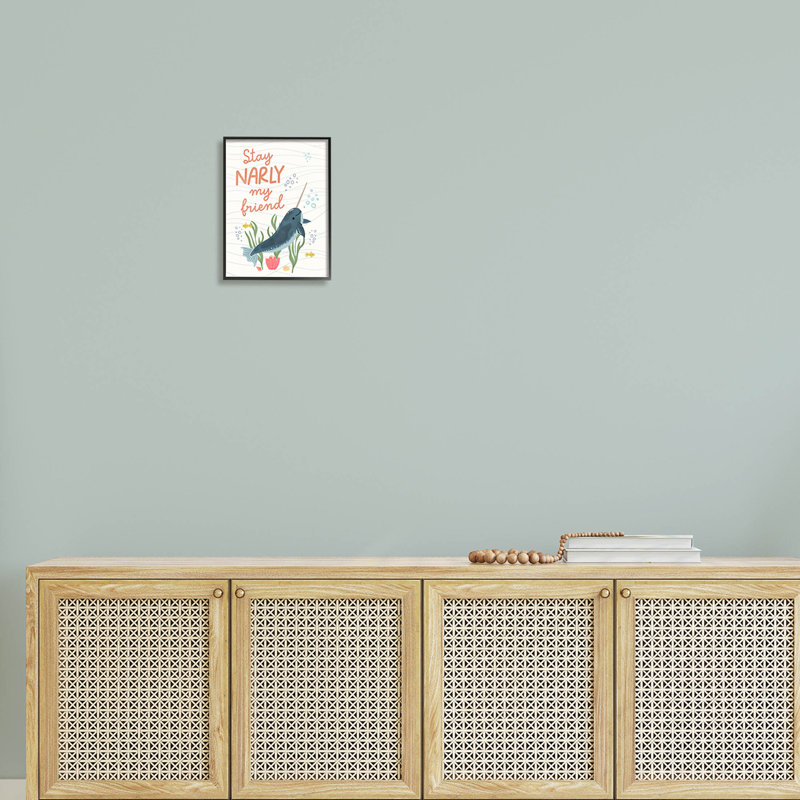 Stay Narly My Friend Narwhal, estampe numérique par Nina Blue, H 14 po x l 11 po x P 1,5 po, Giclée encadrée noir minuit