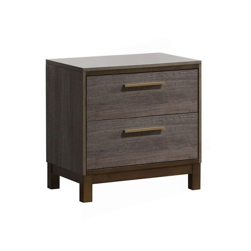Table de chevet en bois avec 2 tiroirs au fini gris antique bicolore