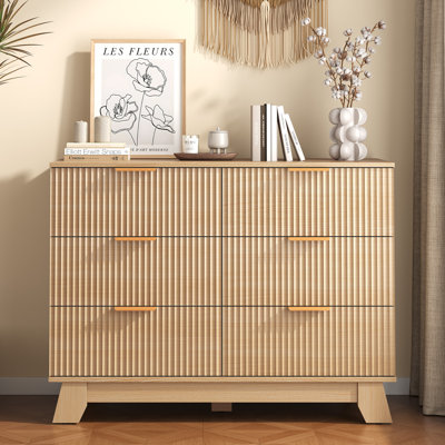 Commode moderne cannelée de 6/8/9 tiroirs, couleur bois naturel, pour chambre à coucher