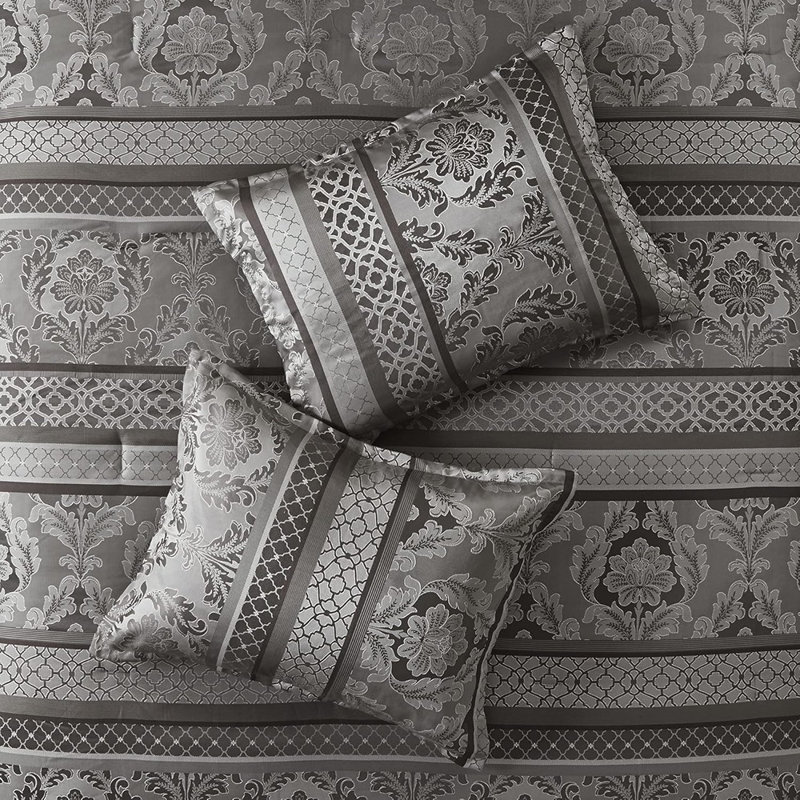 Ensemble d'édredon très grand Bellagio - literie jacquard damassé 7 pièces avec coussins décoratifs et jupe de lit