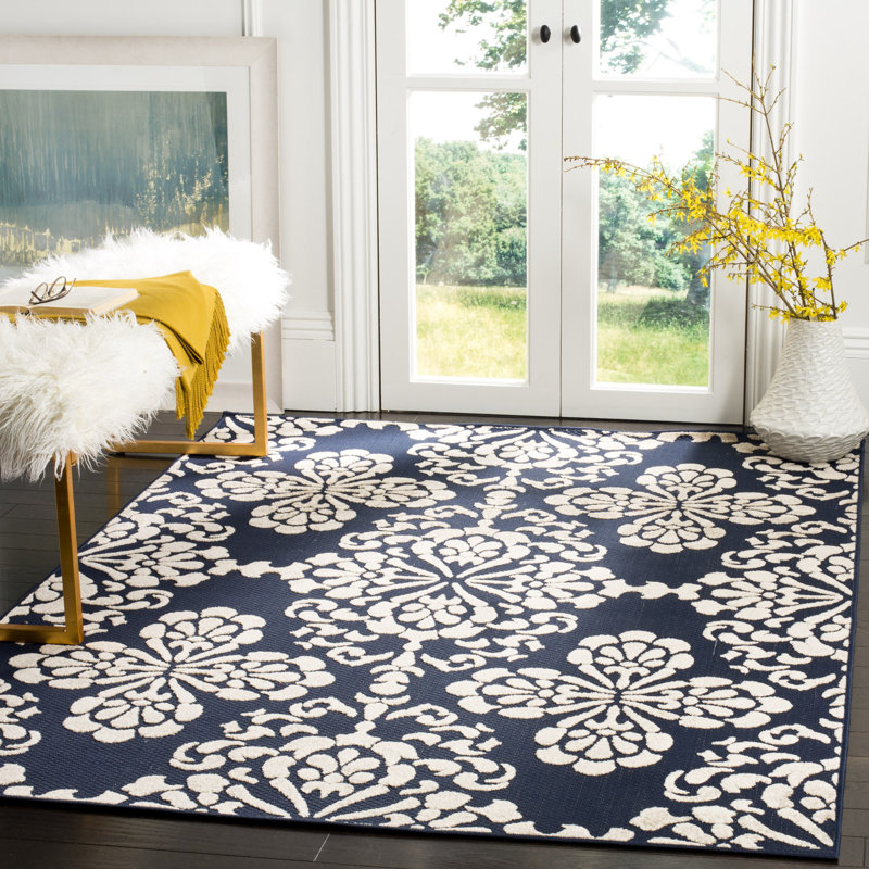 Tapis bleu marine / crème Mannox, Rectangle 4 pi x 6 pi