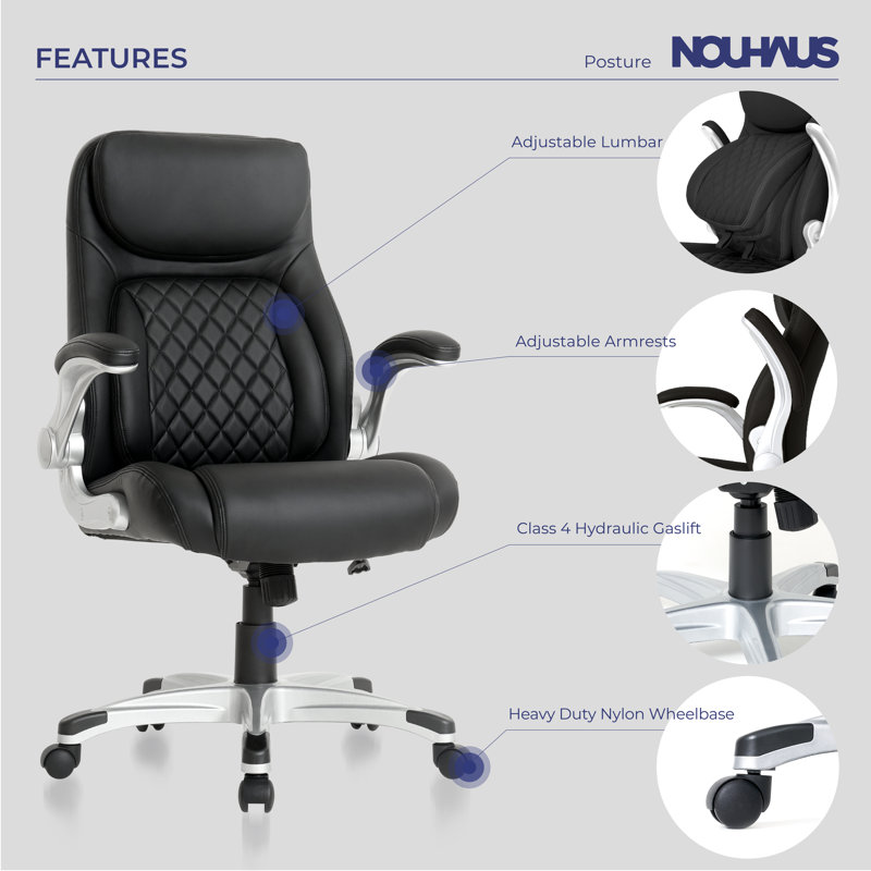 Flat Black Faux Leather Ergonomic Executive Office Chair