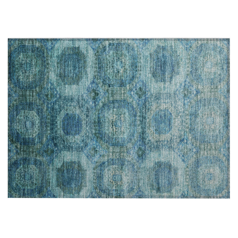 Machine Washable Indoor/Outdoor Xhevrie Blue Rug, Rectangle 1'8" x 2'6"